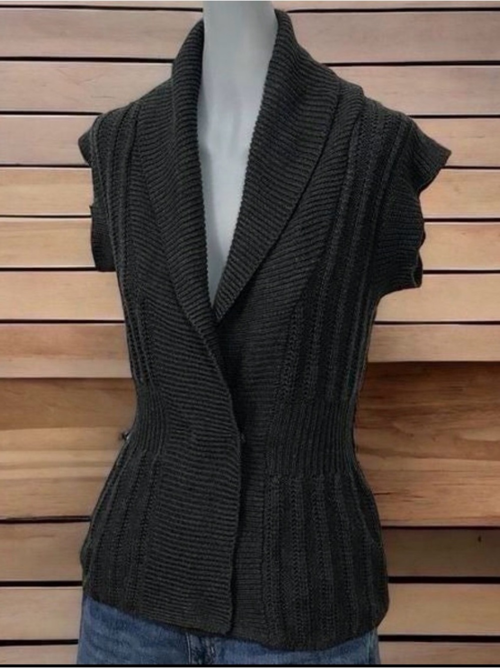 Women’s Maurice’s Vintage Black Sleeveless Rib-Knit Shawl-Collar Sweater Vest M